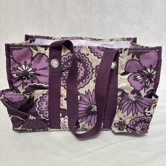 Thirty One Organizing Utility Tote 15 x 10 x 6 Pockets Plum Awesome Blossom - Picture 5 of 5